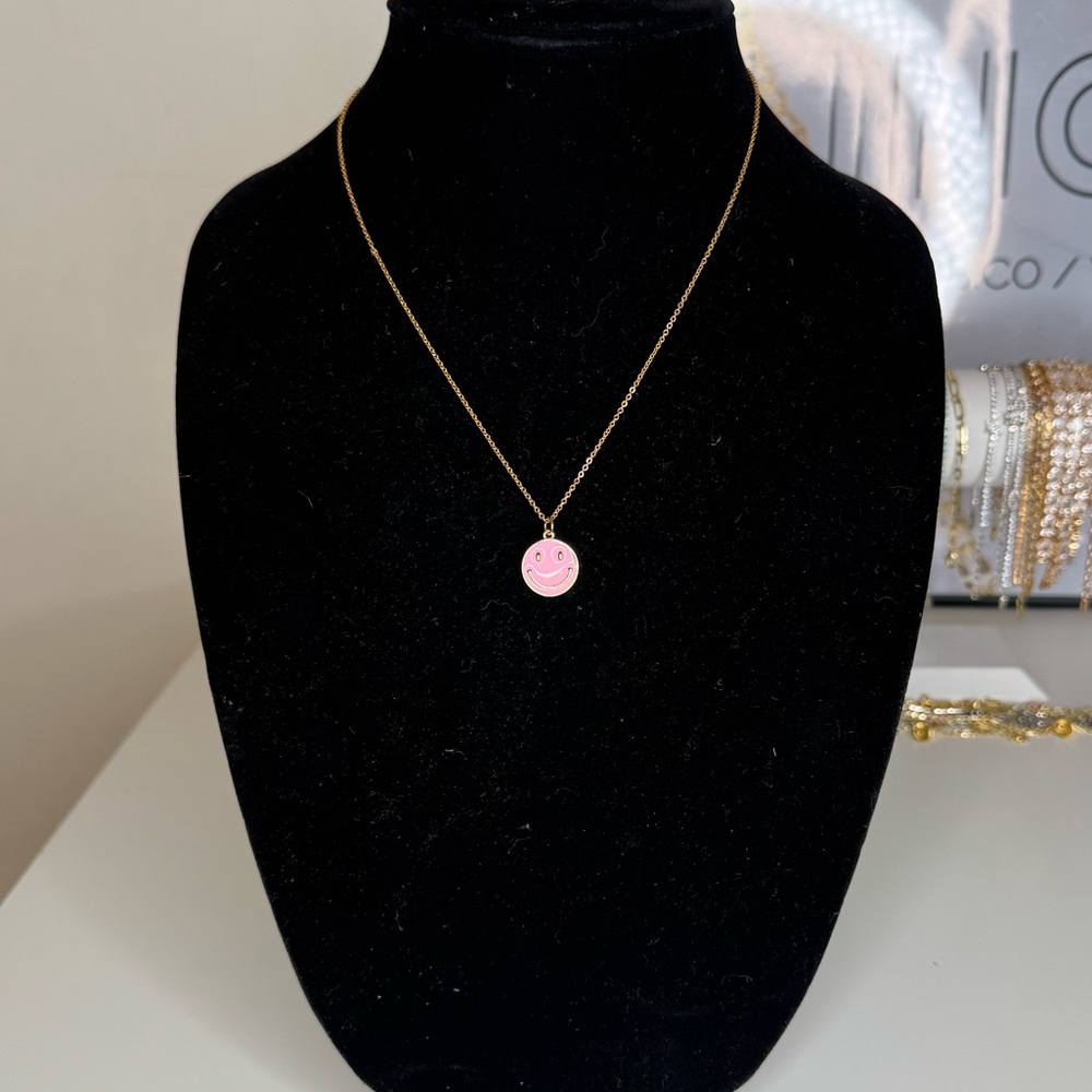 Pink Smiley Face Pendant Necklace